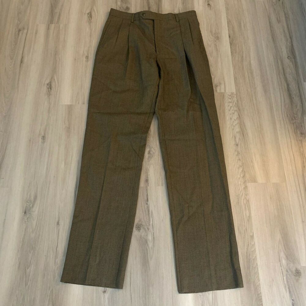 Jos. A. Bank Pleat Pants 100% Wool Men's Brown Size 33 Reg Executive Collection